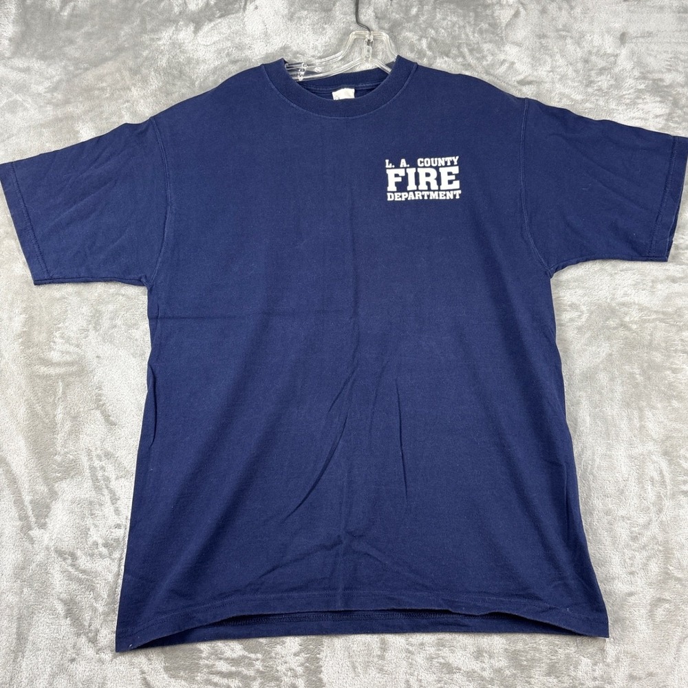 Fruit of the Loom LA County‎ Fire Department Navy Blue Graphic T-Shirt Mens L